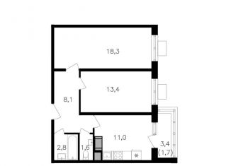 Продается двухкомнатная квартира, 56.9 м2, Москва, метро Октябрьское поле