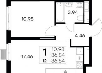 1-комнатная квартира на продажу, 36.8 м2, Санкт-Петербург, метро Фрунзенская, улица Шкапина, 15