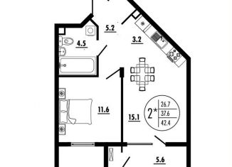 Продаю двухкомнатную квартиру, 42.4 м2, Ростов-на-Дону, Советский район