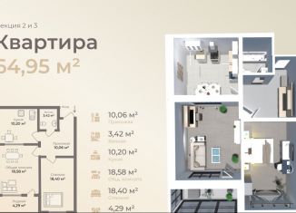 Продажа двухкомнатной квартиры, 64.9 м2, Махачкала, Жемчужная улица, 10, Ленинский район