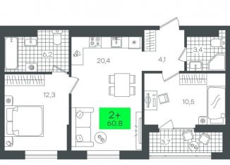 Продается 2-комнатная квартира, 60.9 м2, Тюмень, улица Василия Малкова, 3