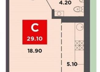 Квартира на продажу студия, 29 м2, Анапа, Объездная улица, 39к2, ЖК Красная Площадь