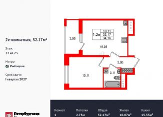 Продам 1-ком. квартиру, 32.2 м2, Ленинградская область