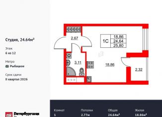 Квартира на продажу студия, 24.6 м2, деревня Новосаратовка