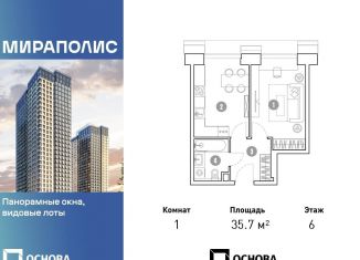 Однокомнатная квартира на продажу, 35.7 м2, Москва, Ярославский район