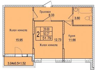 Продается 2-ком. квартира, 51.8 м2, Краснодар, Карасунский округ