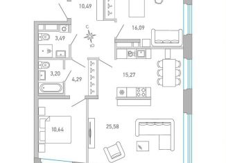 Продажа 2-комнатной квартиры, 88.6 м2, Санкт-Петербург, Приморский район, набережная Чёрной речки, 1