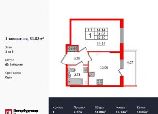 Продается 1-ком. квартира, 31.1 м2, Санкт-Петербург, Московский район, Пулковское шоссе, 95к3