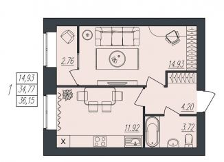 Продается 1-комнатная квартира, 36.2 м2, Волгоград, улица Атласова, 12