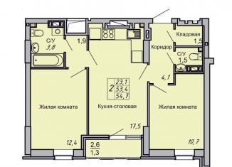 2-комнатная квартира на продажу, 54.7 м2, Волгоград, Кировский район