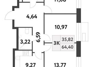 Продаю 3-ком. квартиру, 64.4 м2, Москва, 6-я улица Лесные Поляны