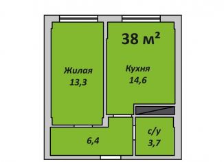 Продам 1-ком. квартиру, 38 м2, посёлок городского типа Яблоновский, улица Гагарина, 148/4к1