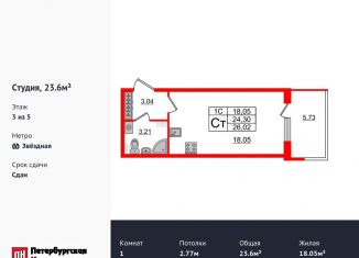 Продается квартира студия, 23.6 м2, Санкт-Петербург, Московский район, Пулковское шоссе, 95к3