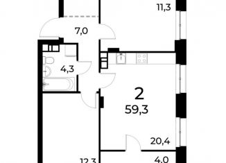 Продается двухкомнатная квартира, 59.2 м2, Нижний Новгород, Московский район