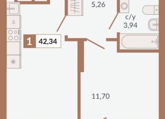 1-ком. квартира на продажу, 42.3 м2, Екатеринбург, метро Геологическая