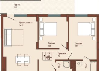 Продаю 2-комнатную квартиру, 70.9 м2, Калининградская область, Ольховая улица, 19к8