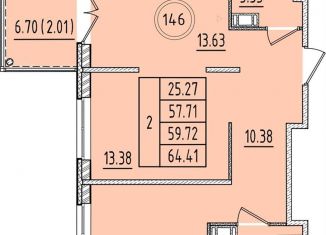 Двухкомнатная квартира на продажу, 57.7 м2, посёлок Шушары