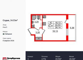 Продам квартиру студию, 24.5 м2, Санкт-Петербург, метро Звёздная