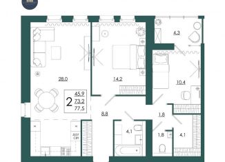 Продается 2-комнатная квартира, 77.5 м2, Смоленск