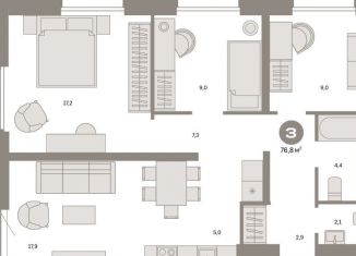 Продаю трехкомнатную квартиру, 76.9 м2, Екатеринбург, метро Ботаническая