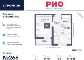 Продается 1-ком. квартира, 34.8 м2, Екатеринбург, Хрустальногорская улица, 89/2