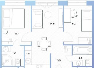 Продам двухкомнатную квартиру, 41.4 м2, Москва, ЖК Баланс