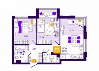 2-комнатная квартира на продажу, 56 м2, Тула