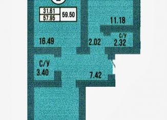 Продаю двухкомнатную квартиру, 60 м2, Оренбург, ЖК Ботанический сад, улица Рокоссовского, 3