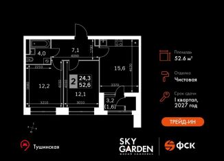 Продам двухкомнатную квартиру, 52.6 м2, Москва