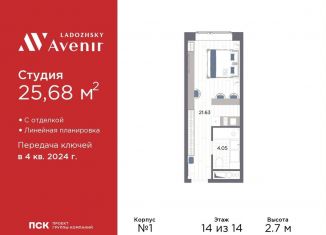 Продаю квартиру студию, 25.7 м2, Санкт-Петербург, Магнитогорская улица, 51литЗ, метро Новочеркасская