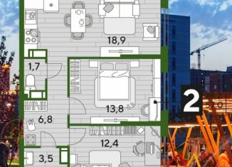 Продается 2-ком. квартира, 57.6 м2, Краснодар