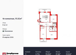 Продается 3-комнатная квартира, 93.8 м2, Санкт-Петербург, Московский район, Кубинская улица, 78к2