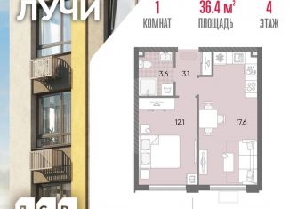 Продам 1-комнатную квартиру, 36.4 м2, Москва