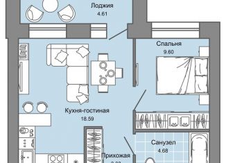 Двухкомнатная квартира на продажу, 39 м2, Киров, улица 4-й Пятилетки, 86