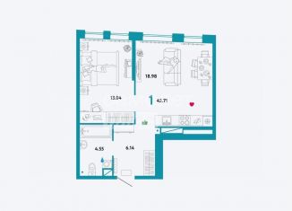 Продажа 1-комнатной квартиры, 42.5 м2, Тюмень, Интернациональная улица, 199к1