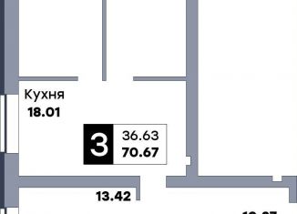 Продается трехкомнатная квартира, 70.7 м2, Самара, метро Гагаринская