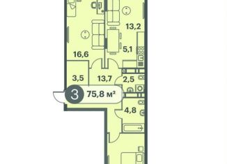 Продам трехкомнатную квартиру, 75.8 м2, Красноярск