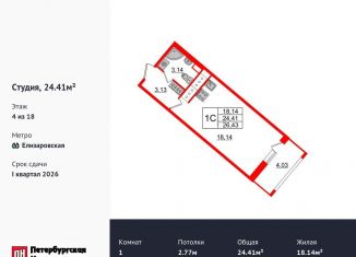 Продается квартира студия, 24.4 м2, Санкт-Петербург, метро Проспект Большевиков