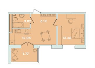 Однокомнатная квартира на продажу, 41.3 м2, Иркутская область, улица Петрова, 16