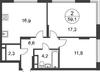 Продается 2-ком. квартира, 59.1 м2, Москва, деревня Рассказовка, 1