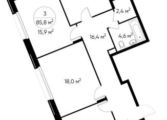 Продается 3-комнатная квартира, 85.8 м2, деревня Рассказовка, деревня Рассказовка, 1