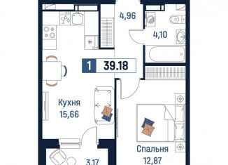 Продам 1-комнатную квартиру, 39.2 м2, Мурино