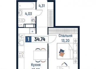 Продаю 1-ком. квартиру, 34.7 м2, Мурино