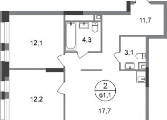 Продаю 2-комнатную квартиру, 61.1 м2, Московский