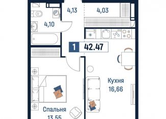 Продаю однокомнатную квартиру, 42.5 м2, Мурино