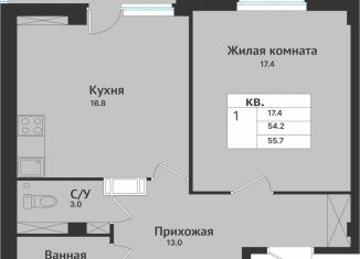 1-ком. квартира на продажу, 53.9 м2, Ленинградская область, Севастопольская улица, 2к2