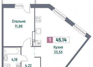 Продаю однокомнатную квартиру, 45.1 м2, Мурино, проспект Авиаторов Балтики, 23к3