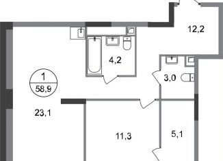 Продам однокомнатную квартиру, 58.9 м2, Москва