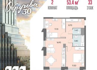 Продажа 2-ком. квартиры, 53.4 м2, Москва, метро Калужская, жилой комплекс Обручева 30, к1