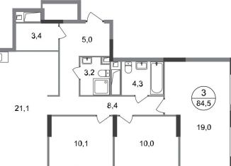 Трехкомнатная квартира на продажу, 84.5 м2, Московский, ЖК Первый Московский